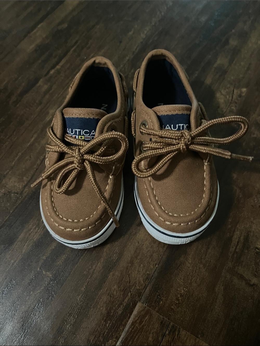 Nautica Kids Brown Canvas Moccasins with White Trim